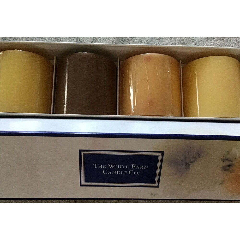 Vintage White Barn Candle Co. 3x3 Pillar Candles Set Of 4 In Original Box HTF